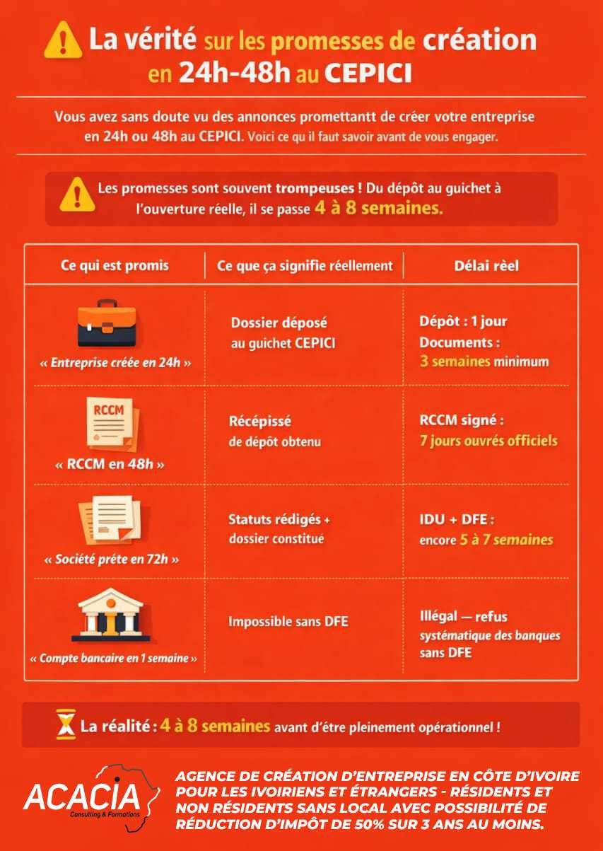 Vrai durée de création d'entreprise au CEPICI - Acacia Consulting & Formations