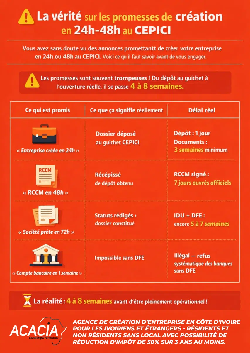 Vrai durée de création d'entrperise au CEPICI - Acacia Consulting & Formations